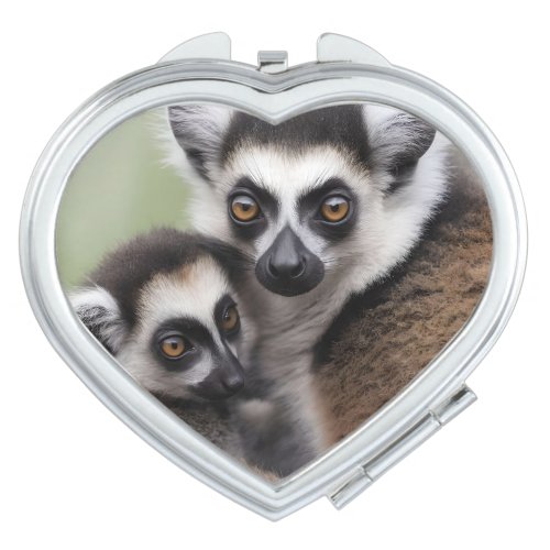 Mummy And Baby Lemur Cuddling Compact Mirror