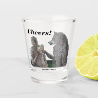 Mummy and Werewolf Drinking Fantasy Art Shot Glass