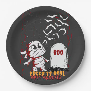 Mummy at Grave Boo Halloween Paper Plates