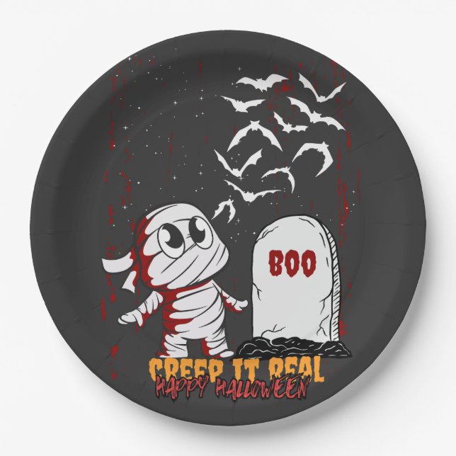 Mummy at Grave Boo Halloween Paper Plates (Front)