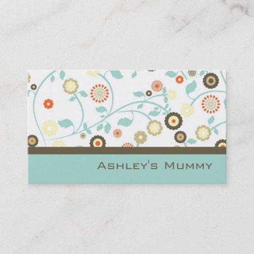 Mummy Calling Card Flowers Green Brown Modern Business Card