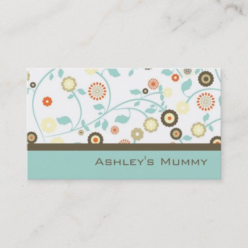 Customizable Mummy Calling Card Flowers Green Brown Modern Business Card