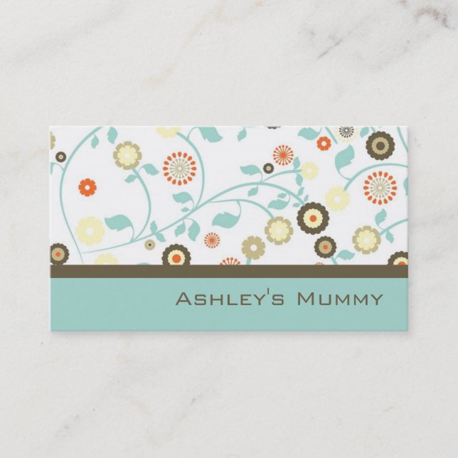 Mummy Calling Card Flowers Green Brown Modern (Front)