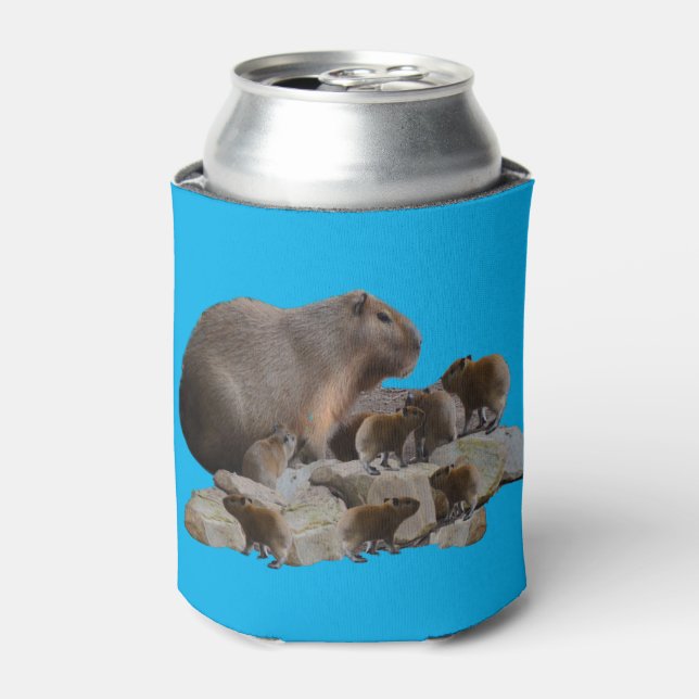 Mummy Capybara With Babies, Can Cooler (Can Front)