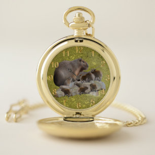Mummy Capybara With Babies, Pocket Watch