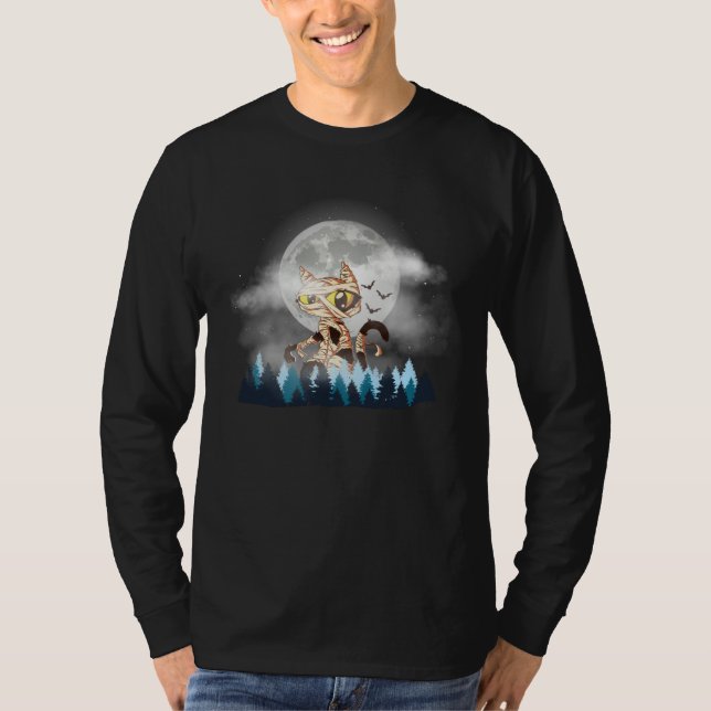 mummy cat Halloween Moon T-Shirt (Front)