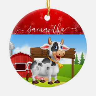 Mummy Cow Christmas Ceramic Ornament