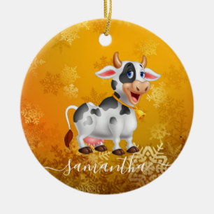 Mummy Cow Yellow Ceramic Ornament