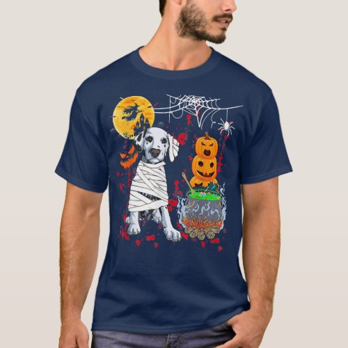 Mummy Dalmatian Dog Halloween Dog Scary Pumpkins L T_Shirt