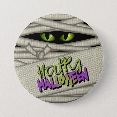Mummy Eyes Halloween Green ID685 Button