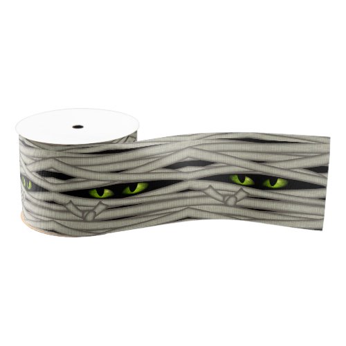 Mummy Eyes Halloween Green ID685 Grosgrain Ribbon