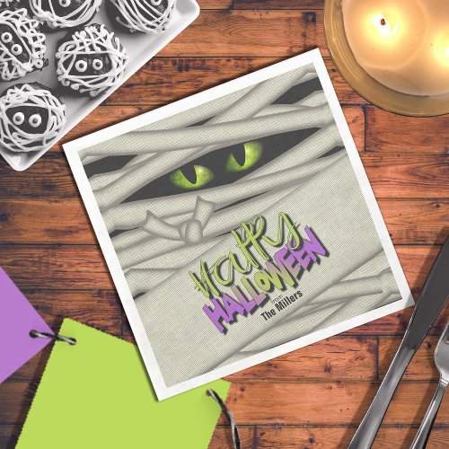 Mummy Eyes Halloween GreenPurple ID685 Napkins