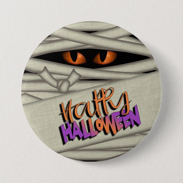 Mummy Eyes Halloween Orange ID685 Button (Front)