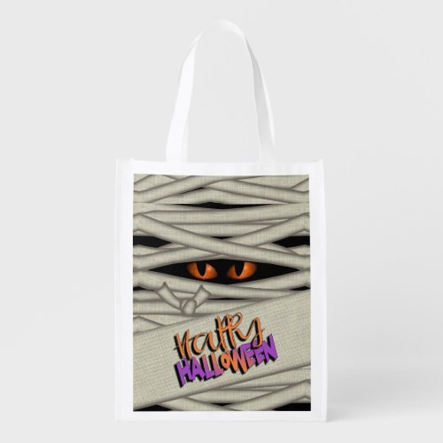 Mummy Eyes Halloween Orange ID685 Grocery Bag