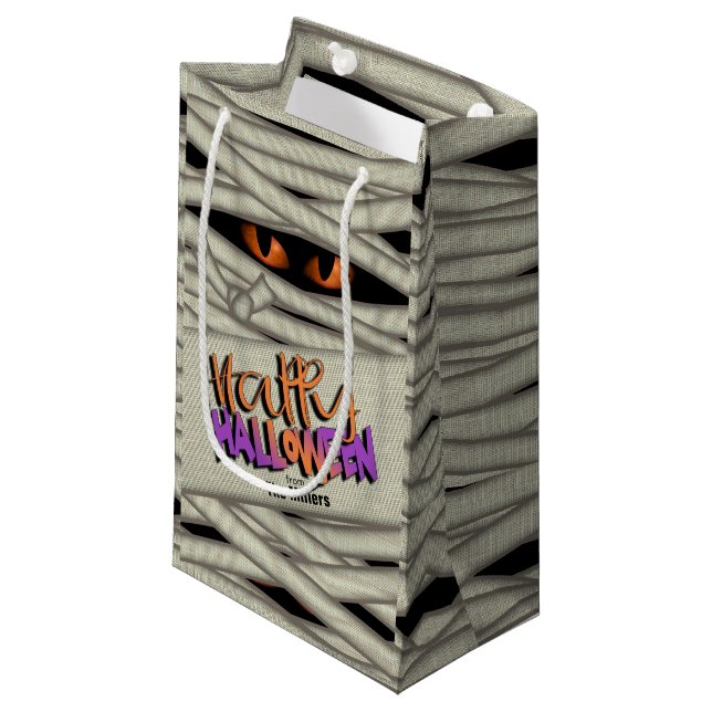 Mummy Eyes Halloween Orange ID685 Small Gift Bag (Front Angled)