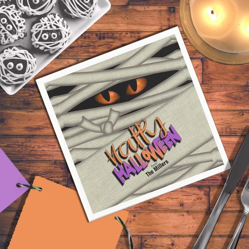 Mummy Eyes Halloween OrangePurple ID685 Napkins