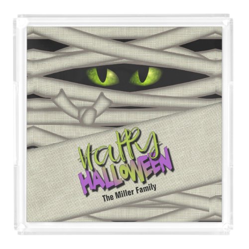 Mummy Eyes Happy Halloween GreenPurple ID685 Acrylic Tray