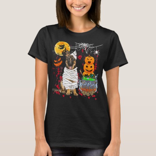 Mummy German Shepherd Dog Halloween Dog Scary Pump T_Shirt