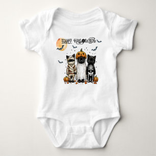 Mummy, Ghost & Skeleton Kitties on Halloween Baby Bodysuit