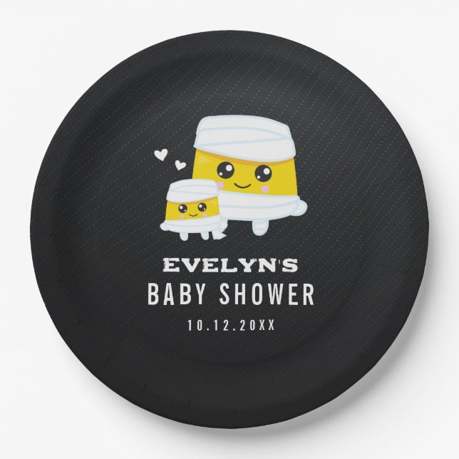 Mummy Halloween Baby Shower Paper Plates (Front)
