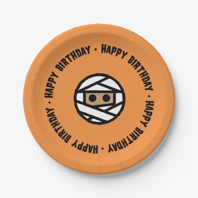 Mummy Halloween Birthday Paper plates (Front)