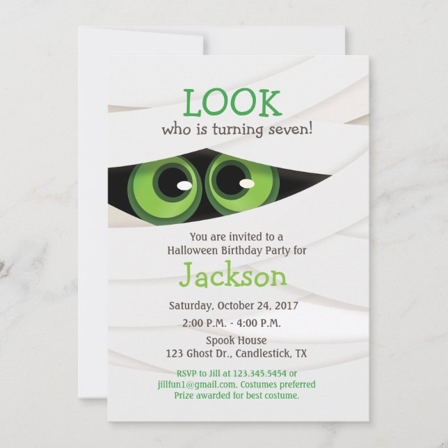 Mummy Halloween Birthday Party Invitation (Front)