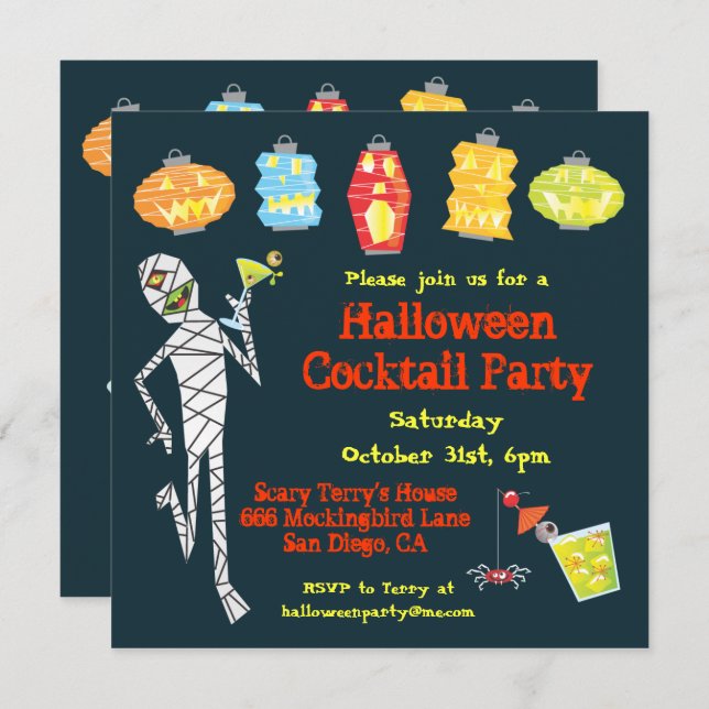 Mummy Halloween Cocktail Party Invitations (Front/Back)