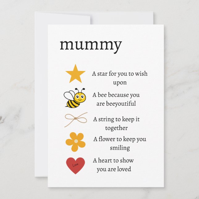 Mummy i love you gift, token i love gift, apprecia holiday card (Front)