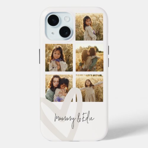 Mummy multi photo cream heart elegant stylish iPhone 15 case