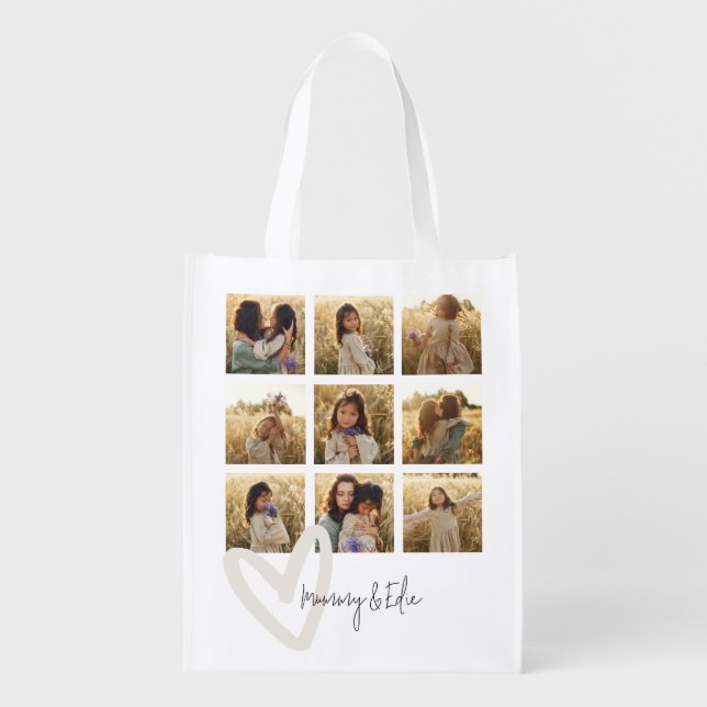 Mummy multi photo cream heart elegant stylish grocery bag (Front)