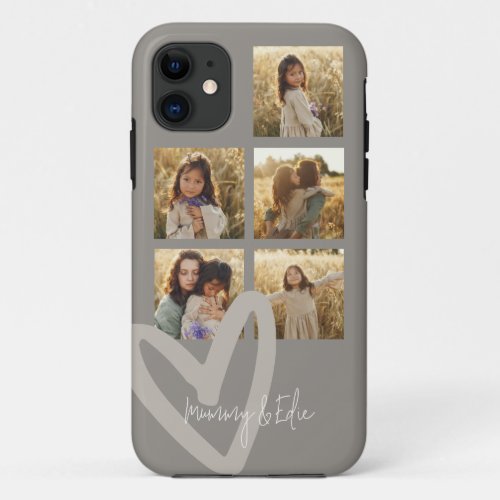 Mummy multi photo taupe heart elegant stylish iPhone 11 case