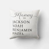 Mummy Script Personalized Kids Names Mother's Day Throw Pillow (Back)