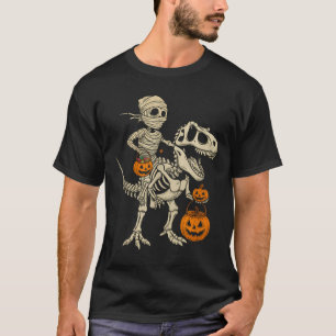 Mummy Skeleton Riding Dinosaur T Rex Kids Boys Men T-Shirt