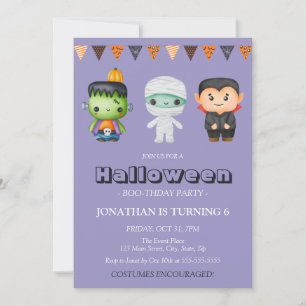Mummy Vampire Monster Kids Halloween Birthday Invitation