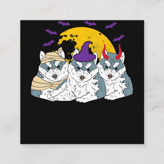 Mummy witch siberian husky dog | halloween gift square business card (Front)