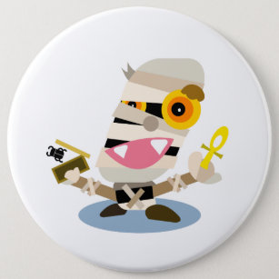 Mummy with Bandages and Treasure Cartoon Button