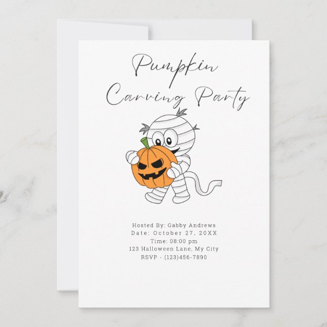 Mummy with Jack-O' Lantern Pumpkin Carving Party Invitation (Front)