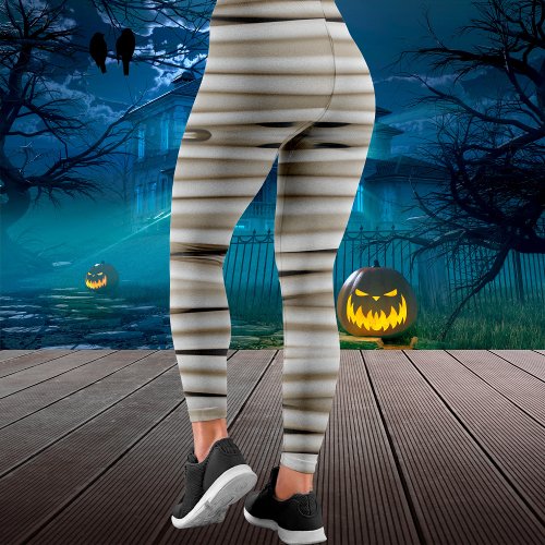 Mummy Wrap Bandage Wrapping Spooky Halloween Leggings