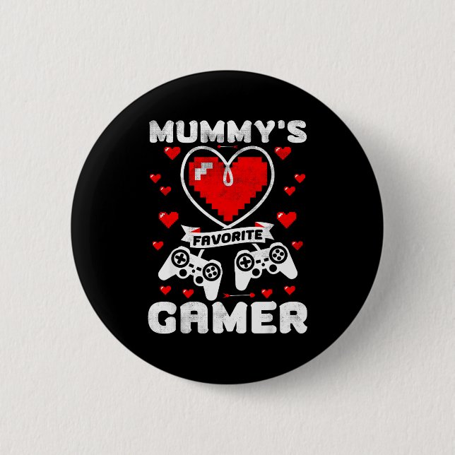 Mummy's Favorite Gamer Funny Boys Kids Valentine's Button (Front)