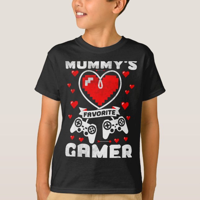 Mummy's Favorite Gamer Funny Boys Kids Valentine's T-Shirt (Front)