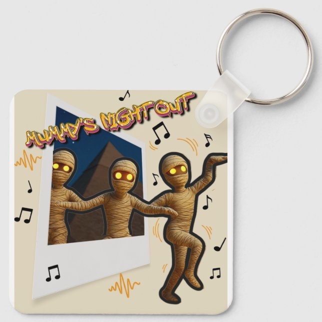Mummy's Night Out Dancing Cartoon Fun Keychain (Back)