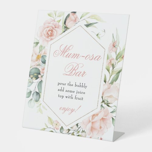 Mumosa Momosa Bar Blush Pink Roses Eucalyptus Girl Pedestal Sign