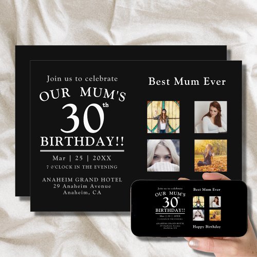 Mums Birthday Party Photo Collage Invitation