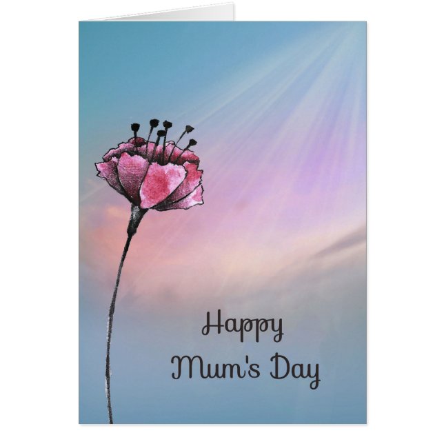 Mum's Day Card with Pastel Sky & Cranberry Flower (Front)