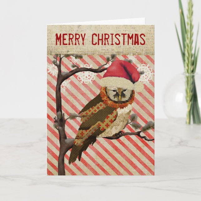 Mums Owl Striped Christmas Card (Front)