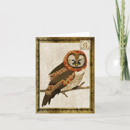 Mums Owl Vintage Monogram Notecard