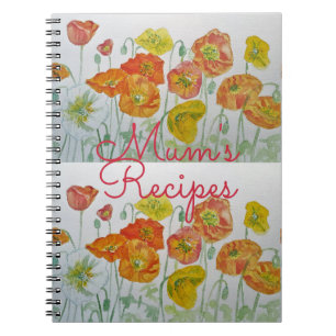 Mum's Recipes Poppy Floral Watercolour Notebook