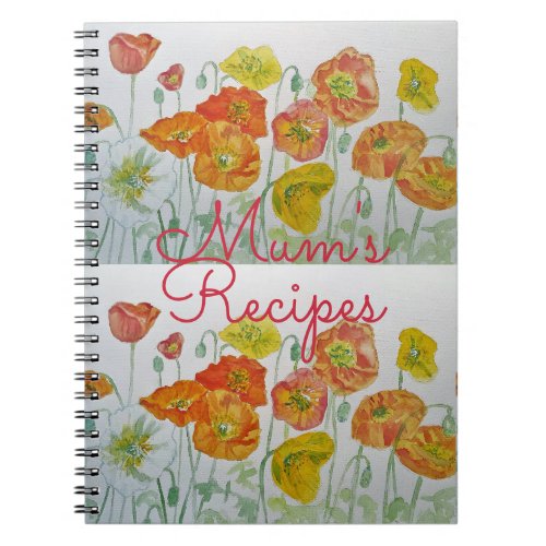 Mums Recipes Poppy Floral Watercolour Notebook