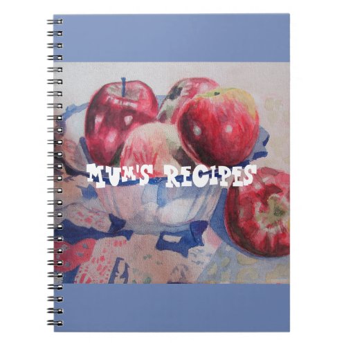 Mums Recipes Red Apple fruit Watercolour Notebook