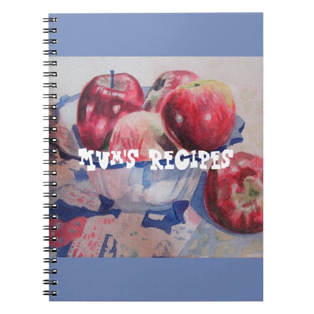 Mum's Recipes Red Apple fruit Watercolour Notebook (Front)